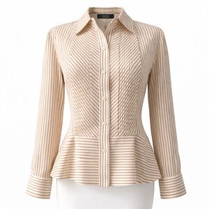 Jones New York Signature Striped Peplum Button Front Blouse – Size M